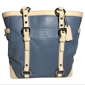 COACH cream &  blue tote handbag